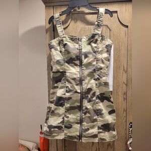Divided Camouflage Mini Dress with Zip Front